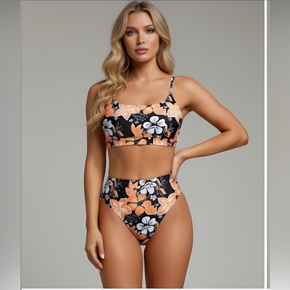 Boho Floral Print High Waist Bikini Swimsuit Bathing Suit - Picture 1 of 8